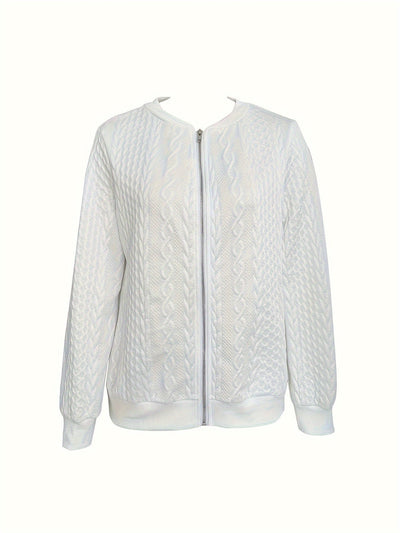 Heather - Casual Textured Zip Up Bomber Jacket