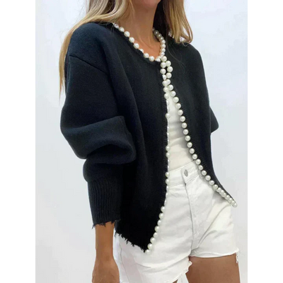 Pearl Trim Ripped Hem Cardigan