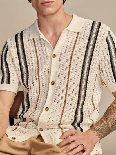 Striped Knit Polo Shirt