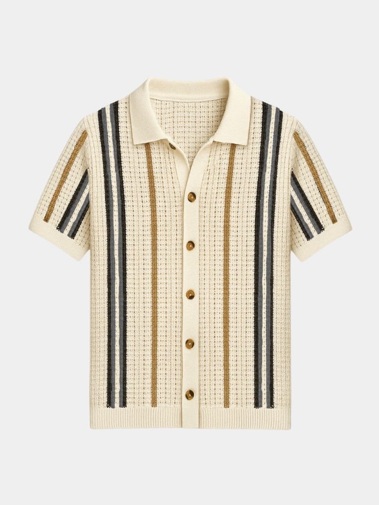Striped Knit Polo Shirt