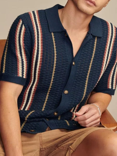 Striped Knit Polo Shirt