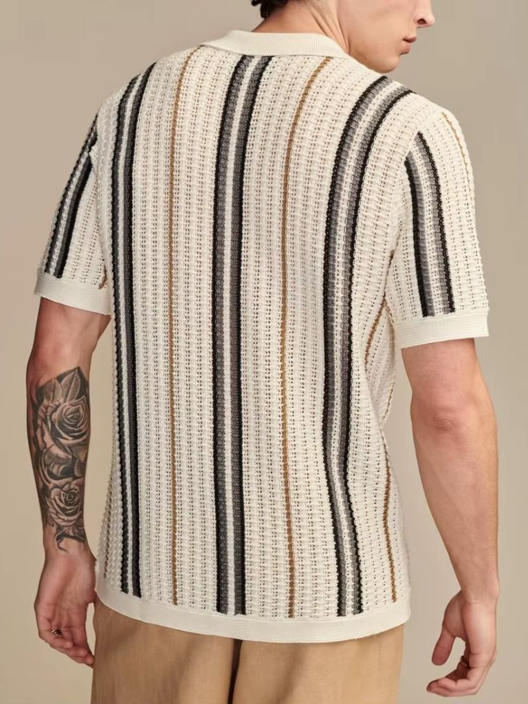Striped Knit Polo Shirt