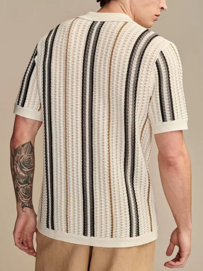 Striped Knit Polo Shirt