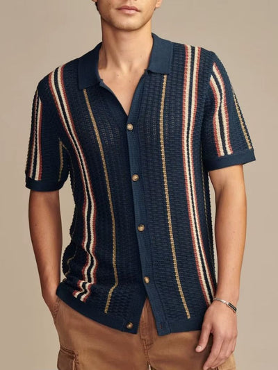 Striped Knit Polo Shirt