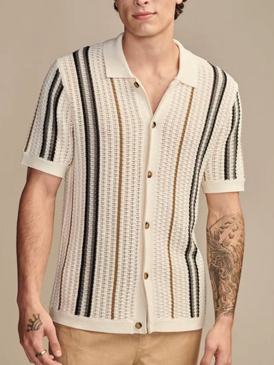Striped Knit Polo Shirt